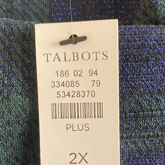 Talbots New Womens Size 2X Zip Pocket Jacquard Green Blue Plaid Metallic Festive - Picture 11 of 12